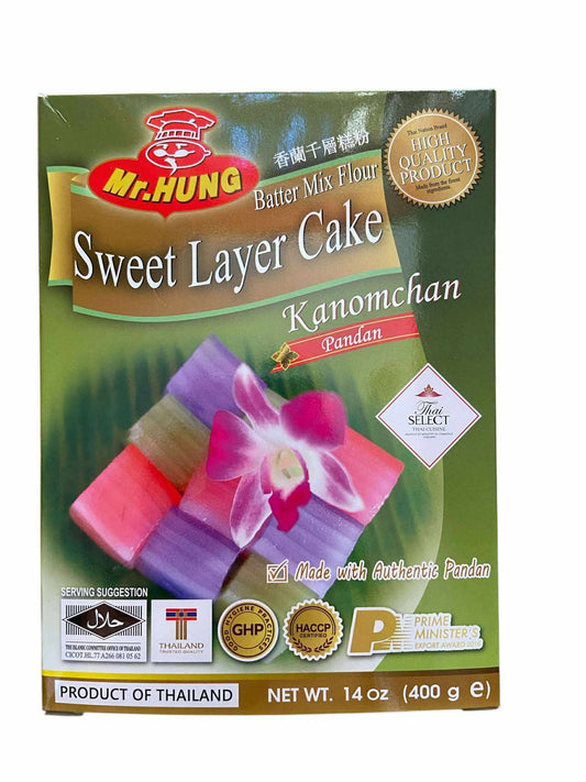 Mr. Hung Kanom Chan Sweet Layer Cake Batter Mix with Pandan (400g)