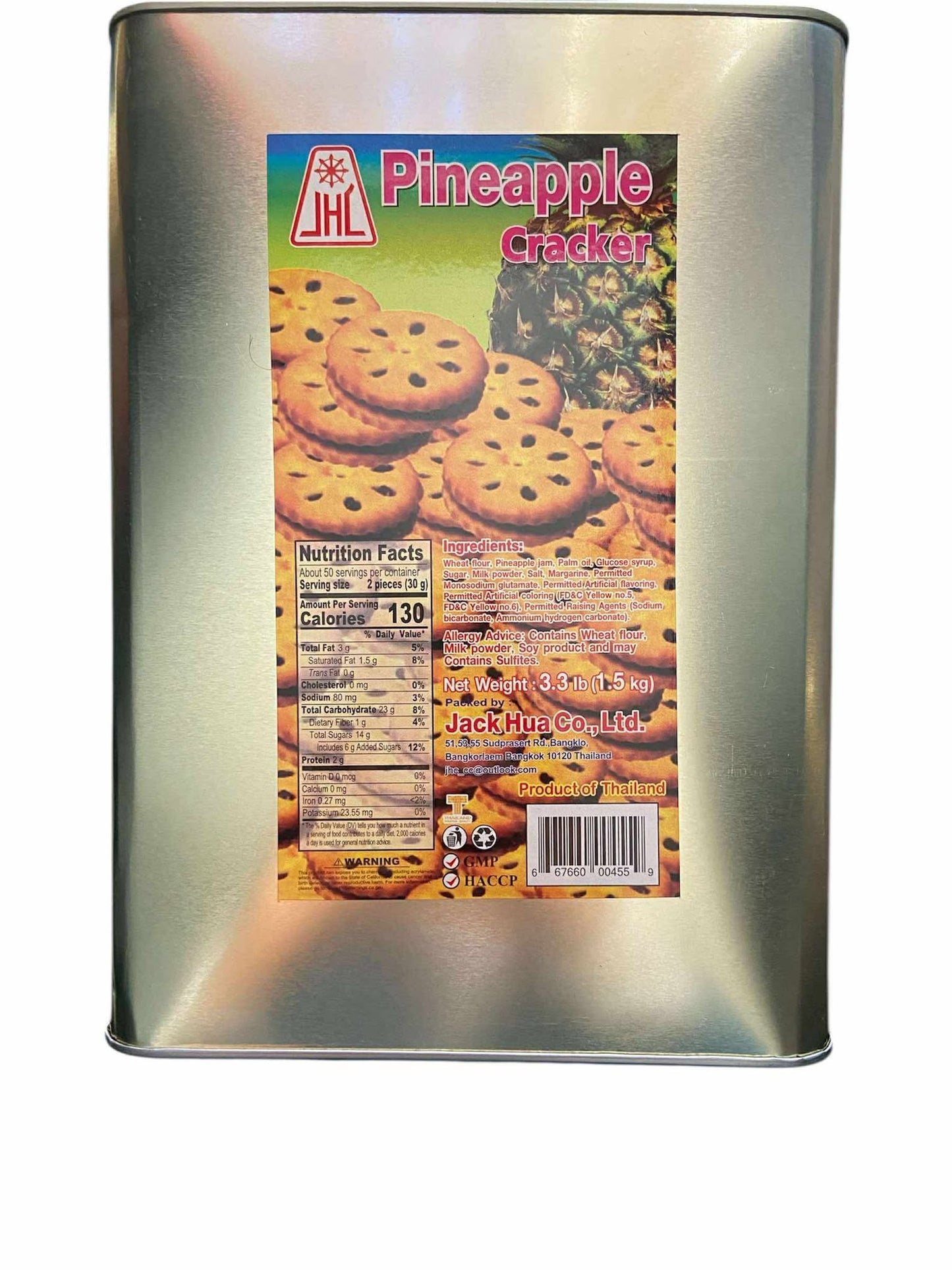 JHL Thai Pineapple Cracker Cookies (3.3lb Tin): Sweet & Savory Snack